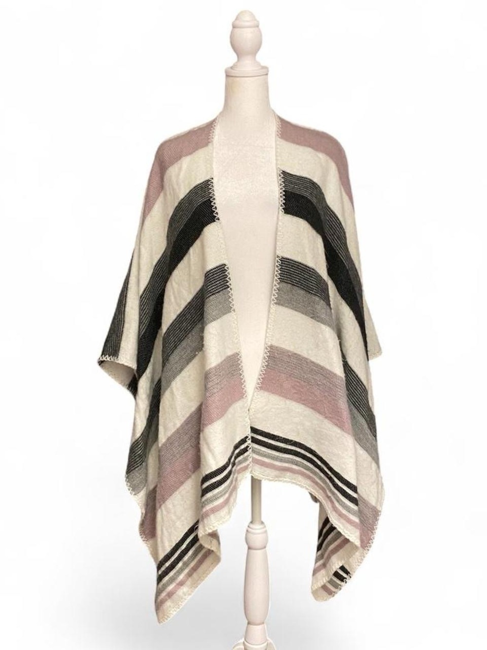 Loft Stripped Open Front Poncho